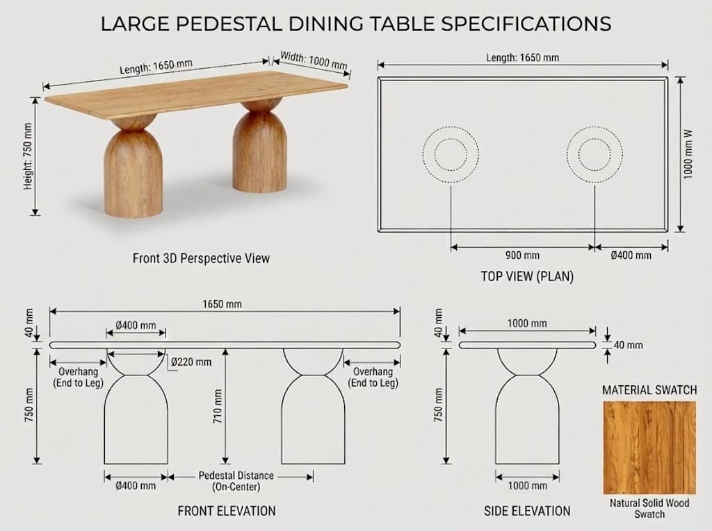 A modern console table featuring a rectangular wooden top supported by two substantial, cylindrical wooden bases, all in a light-toned natural wood finish. — 3D model