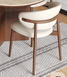 A contemporary armless chair featuring a gently curved, upholstered seat and a separate, distinctive curved backrest, all in a light cream or off-white color, supported by four splayed dark wood legs. — 3D model
