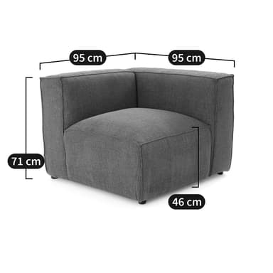 A low-profile, upholstered corner armchair with a modular design. It features a deep seat cushion and a wrap-around backrest forming a corner configuration. The upholstery has a distinct corduroy texture. — 3D model