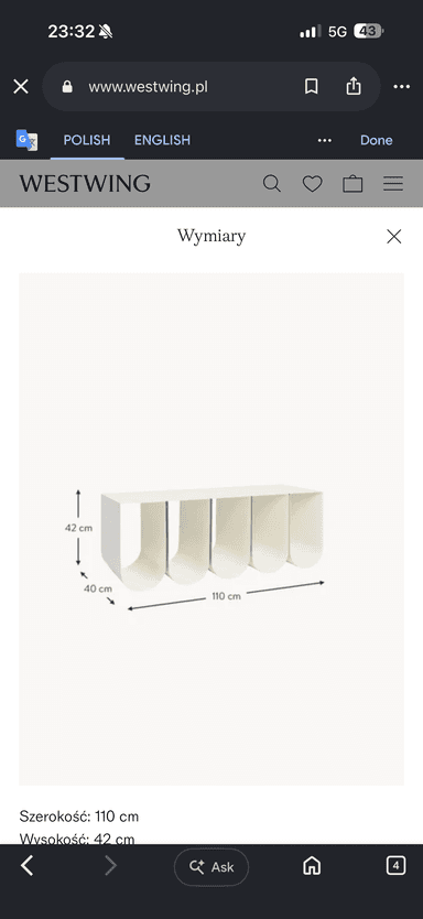 A low, rectangular bench or console table, featuring five U-shaped, inverted arch supports that also form the legs. It appears to be made from a single, solid material, likely engineered wood, finished in a light, off-white or cream color. The design is minimalist and sculptural. — 3D model