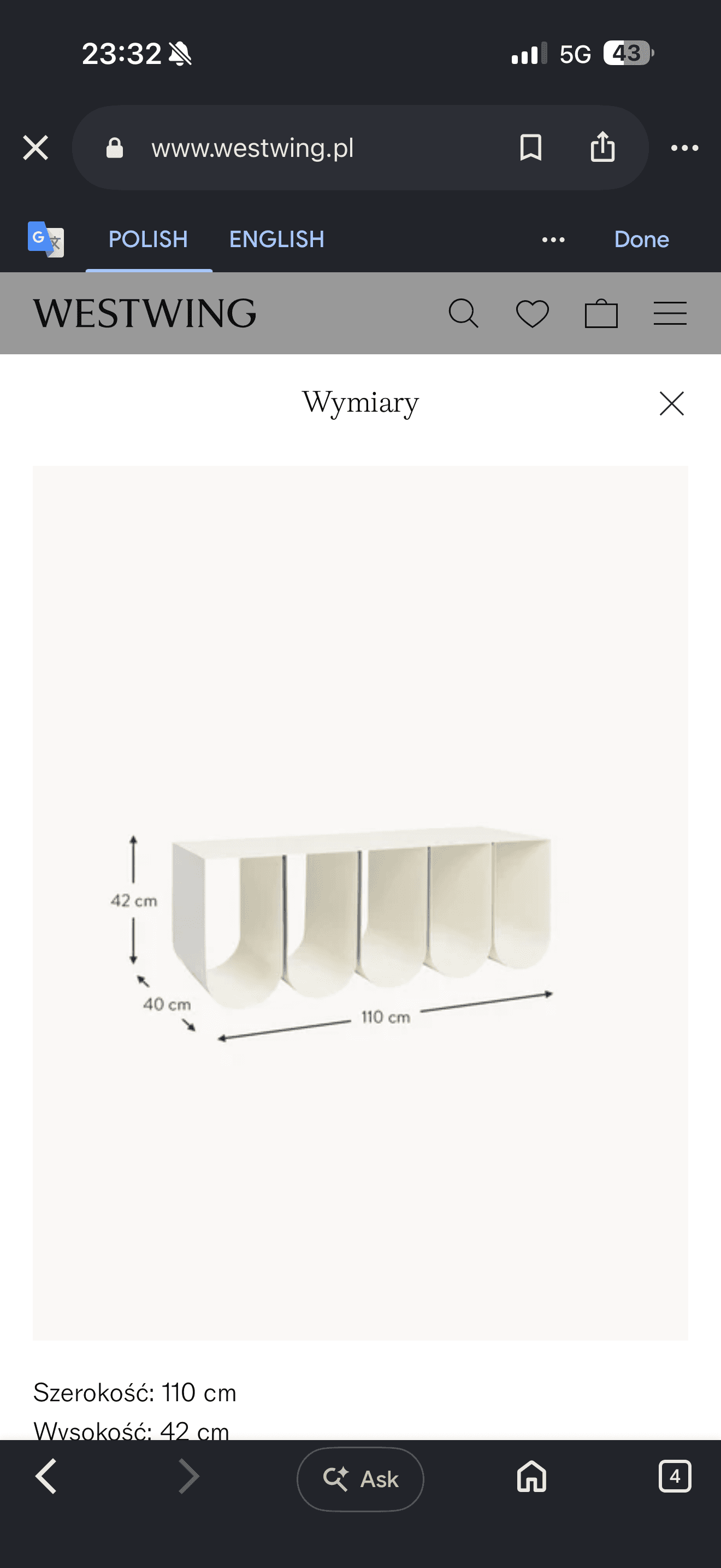 A low, rectangular bench or console table, featuring five U-shaped, inverted arch supports that also form the legs. It appears to be made from a single, solid material, likely engineered wood, finished in a light, off-white or cream color. The design is minimalist and sculptural. — 3D model