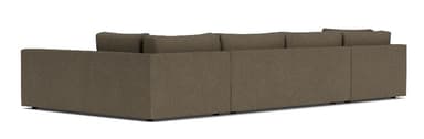 A large U-shaped sectional sofa upholstered in a muted taupe woven fabric. The sofa features a central three-seater component flanked by two chaise lounge sections, creating a symmetrical and expansive seating arrangement. It has a low-profile design with clean lines, integrated armrests, and block feet that are largely recessed. — 3D model