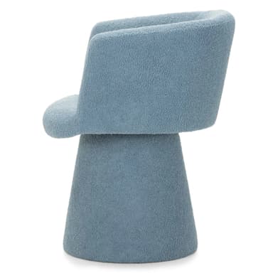 A modern armchair with a rounded, sculptural form. It features a high, enveloping backrest and armrests that merge seamlessly into the seat. The base is a solid, truncated cone pedestal, providing a stable foundation. The upholstery has a textured, looped pile fabric. — 3D model