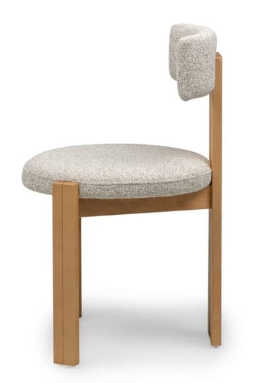 A contemporary armless chair with a light wood frame and neutral-toned fabric upholstery. It features a solid wooden construction with four square-profile legs, a circular upholstered seat, and a rectangular upholstered backrest supported by two vertical wooden slats. — 3D model
