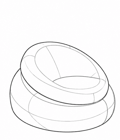 A light blue, rounded lounge chair with an integrated seat and backrest, featuring an organic, sculptural form. — 3D model