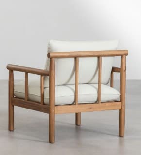 A modern armchair featuring a sturdy, open-grain wooden frame with clean lines and rounded details. It is fitted with thick, plush, off-white upholstered cushions for both the seat and backrest, offering a comfortable and contemporary seating option. — 3D model
