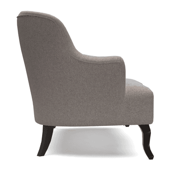 A two-seater upholstered sofa with a high, curved back and armrests. The sofa has a tufted appearance, though no visible tufting buttons are present. It is supported by four dark, carved wooden legs with a cabriole style. The upholstery is a neutral-toned textured fabric. — 3D model
