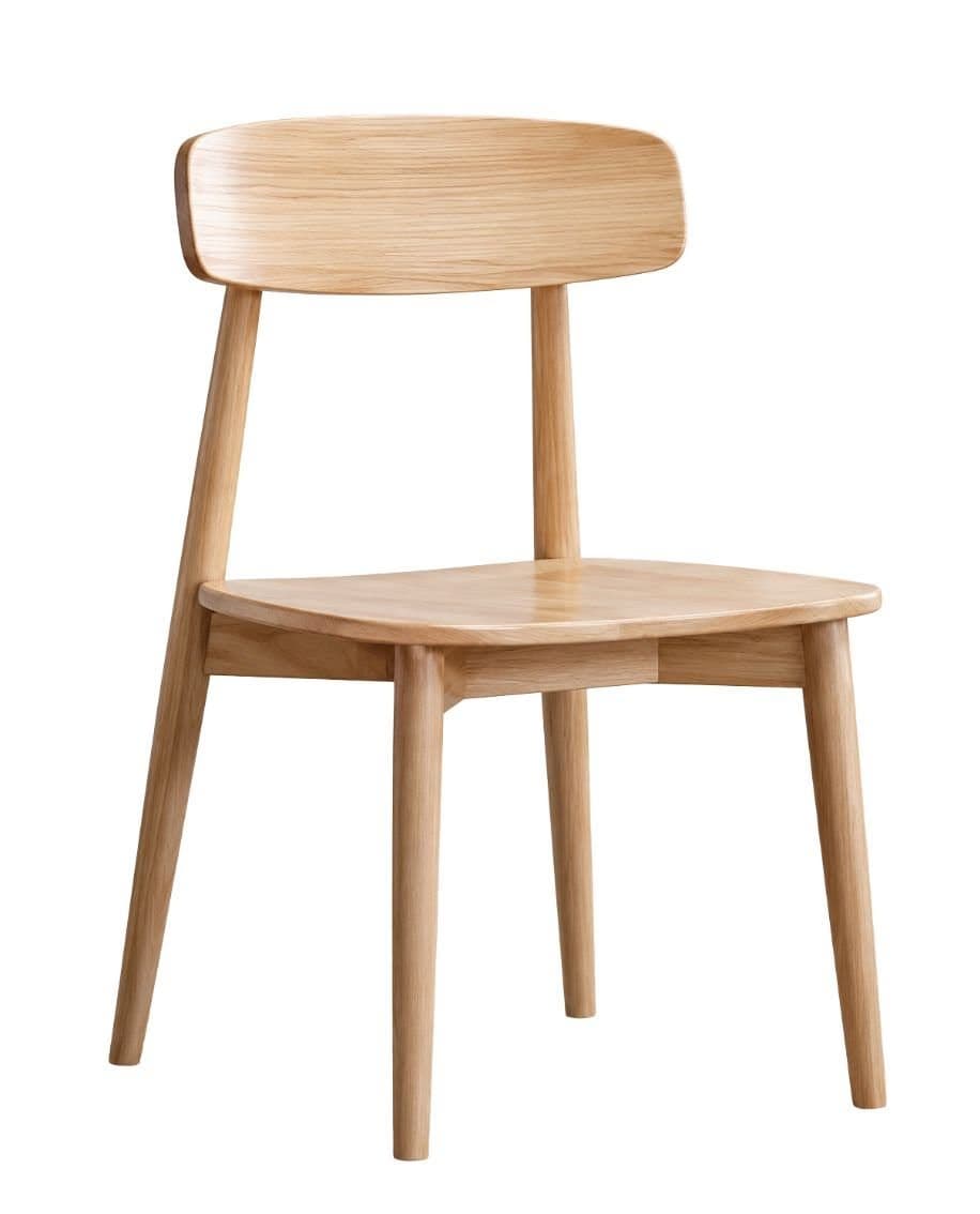 A minimalist dining chair made from light-toned natural wood, featuring a curved backrest and tapered, slightly splayed legs. The design is clean and contemporary. — 3D model