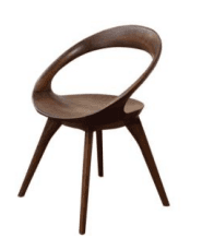 A single, dark wood chair featuring a distinctive sculptural and organic design. The seat and backrest are formed from a continuous, flowing piece of wood with an open back. It stands on four slender, angled wooden legs. The material appears to be bentwood or carved solid wood with a rich, dark brown finish. — 3D model