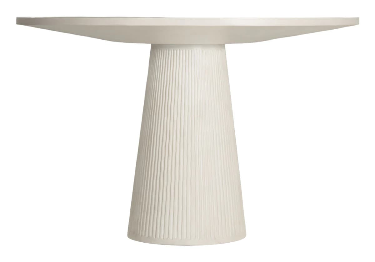 A pedestal table with a circular, slightly beveled top and a fluted, conical base. The base tapers from the top surface to a wider circular footprint. — 3D model