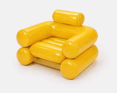 An abstract sofa design composed of three inflatable, cylindrical modules stacked and arranged to form a seating unit. The base consists of two large, horizontal cylindrical modules placed one above the other. A smaller, horizontal cylindrical module is placed on top of the upper base module, oriented parallel to the other two. The overall form is minimalist and organic, with rounded edges and a smooth, seamless appearance. — 3D model