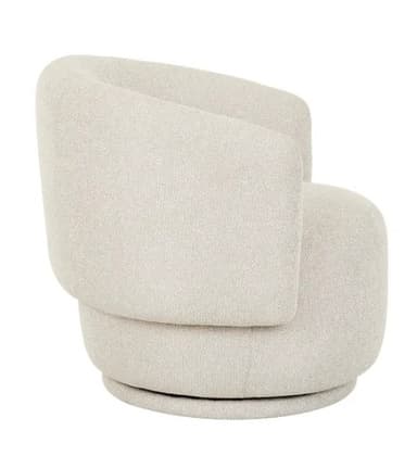 A contemporary armchair with a rounded, enveloping silhouette. The chair features a swivel base and is upholstered in a textured, neutral fabric. — 3D model