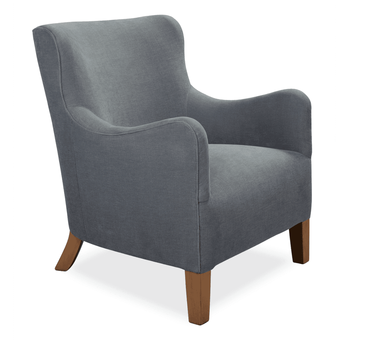 A single upholstered armchair with a high back and curved arms. The chair features four wooden legs. The upholstery appears to be a woven fabric. — 3D model