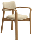 A modern armchair featuring a light wood frame with bentwood armrests and a padded, upholstered seat and backrest in a neutral fabric. — 3D model