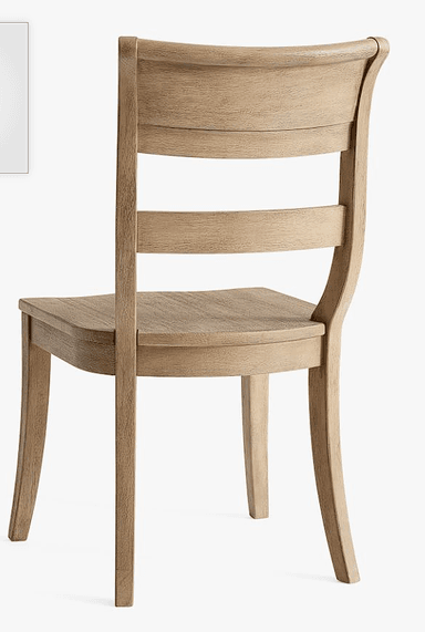 A wooden dining chair with a curved backrest composed of two horizontal slats and a solid, sculpted seat. The legs are slightly tapered, and the overall construction suggests a natural wood finish. — 3D model