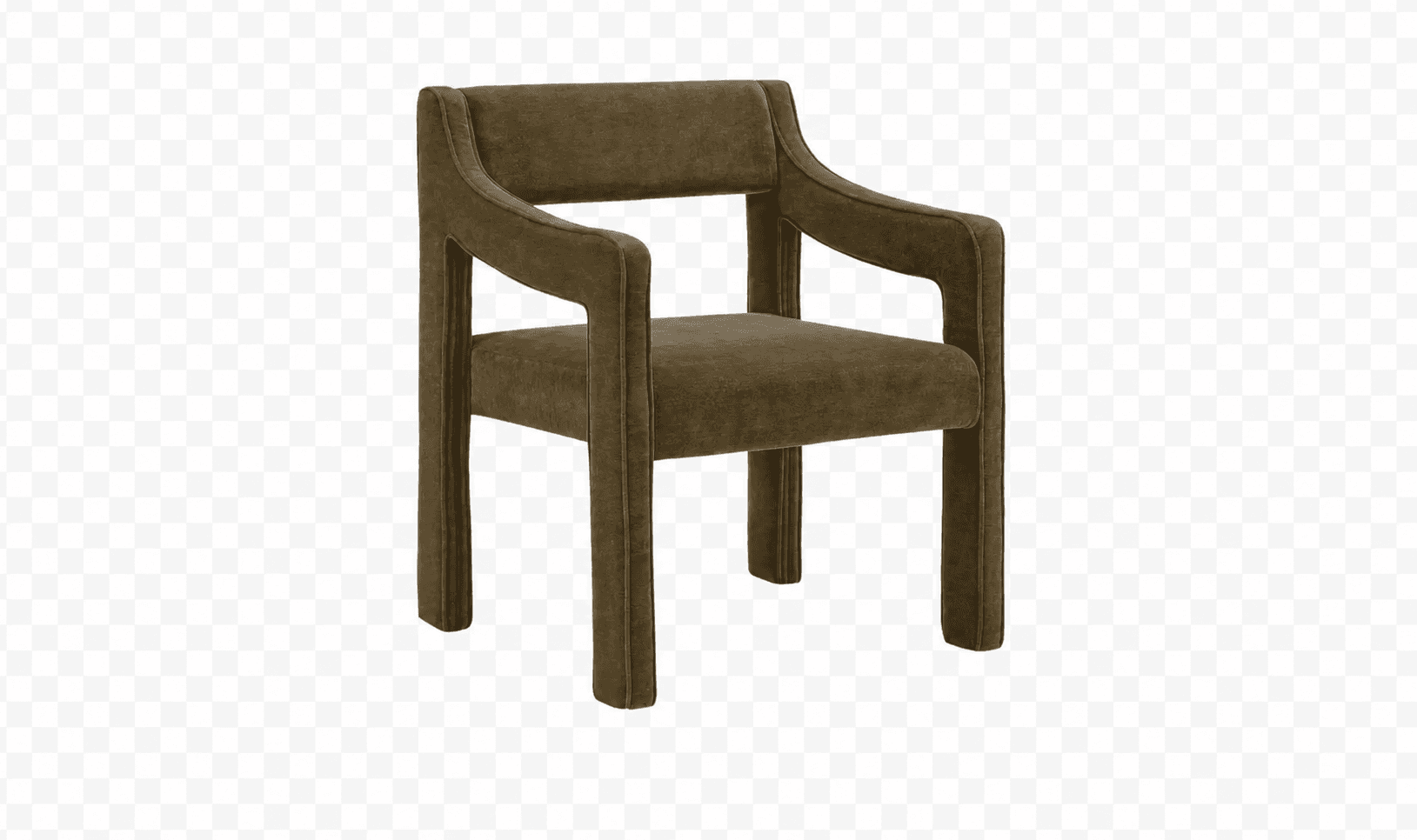 A fully upholstered armchair with a low back and a seat cushion. The armchair features a continuous armrest and back support structure, with squared legs. The upholstery appears to be a textured fabric. — 3D model