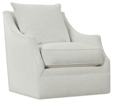 A plush armchair upholstered in a light-colored linen-like fabric. It features a deep seat cushion, a separate back cushion, and flared arms. The base of the chair has a clean, straight line, giving it a contemporary yet comfortable appearance. The stitching is visible and well-executed, indicating quality craftsmanship. — 3D model