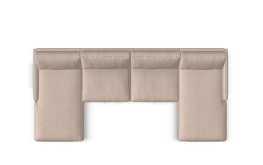 A U-shaped modular sectional sofa upholstered in a light beige textured fabric, featuring low-profile armrests and plush, segmented back cushions, presented from a top-down view. — 3D model