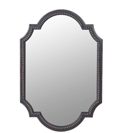 A decorative mirror with an ornate, quatrefoil-inspired frame. The frame is dark blue with a distressed finish and is adorned with a border of small, raised metallic studs or beads. — 3D model