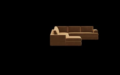 A large, U-shaped sectional sofa with a chaise lounge extension. The sofa features deep seating, plush cushions, and a low profile. It is upholstered in a textured fabric with a rich, warm tone. — 3D model