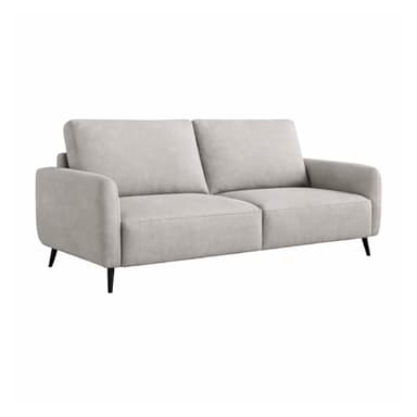 A modern two-seater sofa upholstered in a light gray fabric, featuring clean lines and a minimalist design. It has two separate seat cushions and two back cushions, all appearing plump. The arms are gently rounded track arms, and the sofa is supported by slender, tapered black legs. — 3D model