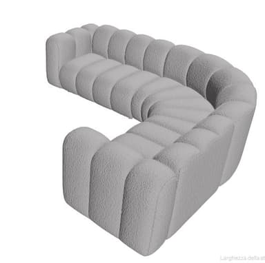 A modular, curved sofa with a plush, textured upholstery. The sofa features a series of rounded, segmented cushions that form a continuous seating surface. The overall design is contemporary and inviting, with a rounded, organic silhouette. — 3D model