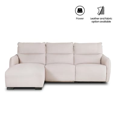 A modern, light-colored sectional sofa featuring a left-hand chaise lounge, plush back cushions, and a streamlined design with low-profile arms and recessed feet. — 3D model