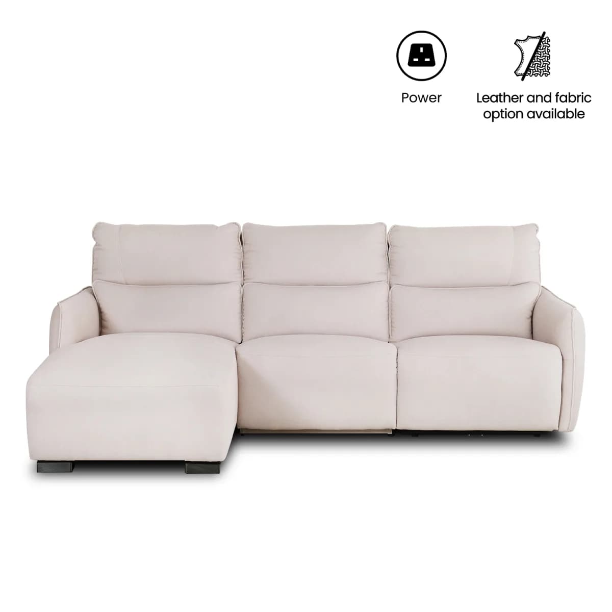 A modern, light-colored sectional sofa featuring a left-hand chaise lounge, plush back cushions, and a streamlined design with low-profile arms and recessed feet. — 3D model