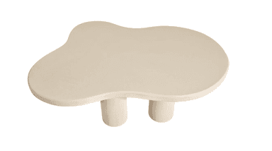 An organic, amorphous-shaped coffee table with a textured, matte finish. It features two cylindrical legs supporting the asymmetrical tabletop. The overall design is minimalist and contemporary. — 3D model