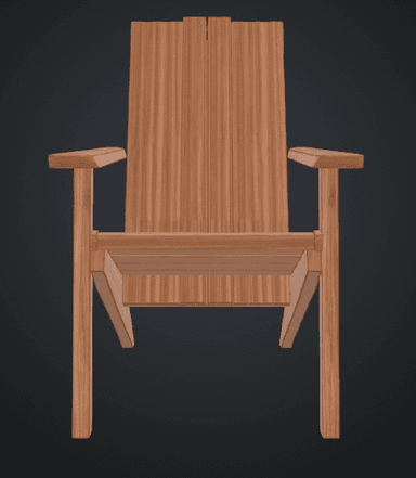 A high-back wooden armchair, viewed from the rear. The chair is constructed entirely of wood with a warm, natural brown finish. It features a tall, solid backrest with a distinctive horizontal grooved detail near the top. Substantial, flat armrests are partially visible extending from the sides. The chair's frame includes sturdy, angled rear legs, suggesting a stable and robust construction. The design appears functional and solid. — 3D model
