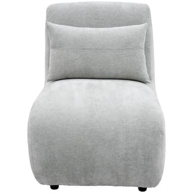 An armless, fully upholstered chaise lounge in a light gray fabric, featuring a clean, minimalist design and an included rectangular back cushion. — 3D model
