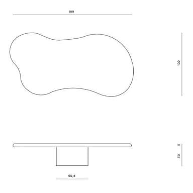 A low coffee table featuring an organically shaped, frosted translucent top surface supported by a dark, minimalist rectangular block base. — 3D model