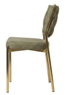 A side chair with a metal frame and upholstered seat and back. The backrest features a tufted, diamond-patterned design. The legs and frame are slender and appear to be made of polished metal. — 3D model