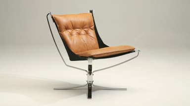A mid-century modern lounge chair with a bentwood frame and upholstered seat and back. The frame consists of curved wooden elements forming the legs and arms, with a central pedestal base. The seat and back are made of a brown fabric or leather, with visible cushioning. — 3D model
