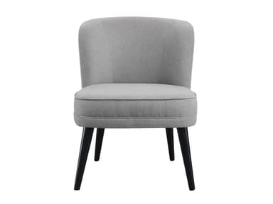 A compact, armless chair with a rounded back and light grey fabric upholstery, supported by four splayed black wooden legs, suitable for contemporary interiors. — 3D model