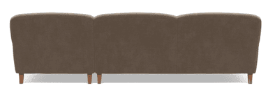 A modern sectional sofa with a chaise extension, upholstered in a light taupe fabric and featuring wooden legs, one with a brass caster. — 3D model
