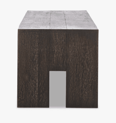 A dark brown, rectangular coffee table with a solid, block-like construction. The table features a thick, flat top supported by two substantial, rectangular legs on each side. The wood grain is visible, suggesting a natural material. The design appears minimalist and robust. — 3D model