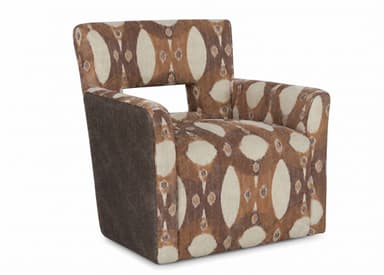 An upholstered armchair featuring a distinctive fawn print fabric on the internal surfaces and seat, contrasted with dark brown faux leather on the external sides and back. The chair has a contemporary silhouette with a cutout detail in the upper backrest. — 3D model