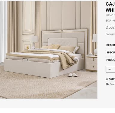 A modern platform bed featuring a cream-colored upholstered frame and headboard with distinct gold metallic trim accents. The headboard has a central quilted panel for added visual interest and comfort. The bed base is a platform style, indicating no box spring is required, and includes a handle on the side suggesting integrated storage beneath the mattress. — 3D model