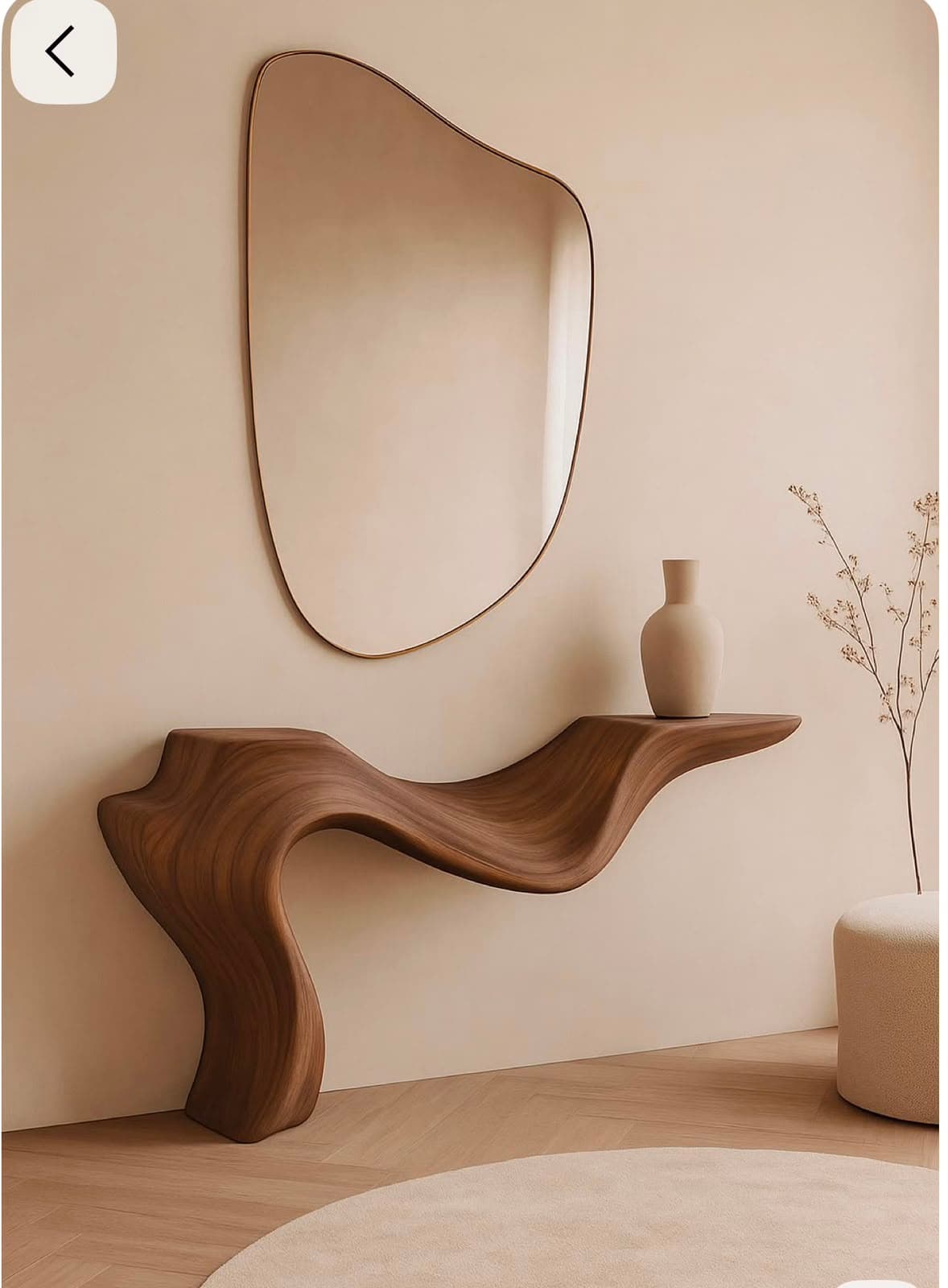 A long, curvilinear wooden bench with a highly sculptural and organic form, showcasing visible wood grain. — 3D model