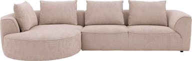A modern L-shaped sectional sofa upholstered in a light beige textured fabric, likely boucle. It features soft, rounded lines, loose back cushions, and a deep, inviting seat. The design emphasizes comfort and contemporary aesthetics. — 3D model