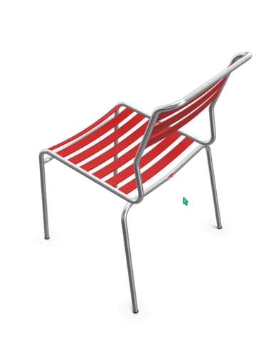 A modern dining chair with a tubular metal frame and a slatted seat and backrest. The frame is constructed from silver-toned metal, and the slats, forming both the seat and the back, are a bright red color. The design is minimalist and appears suitable for outdoor or indoor use. — 3D model
