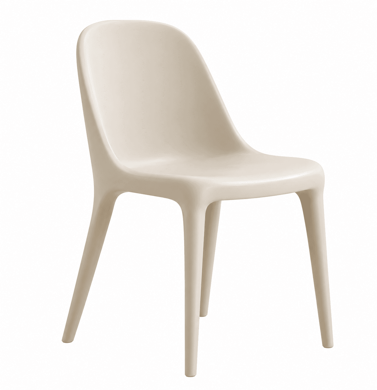A light beige, armless molded chair with a simple, contemporary design. — 3D model