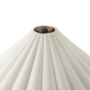 A floor lamp with a conical base, a slender vertical stem, and a pleated, umbrella-like lampshade. The lampshade has a scalloped edge and appears to be made of a fabric or textured material. The stem and base are dark, likely metal. The overall design is modern and elegant. — 3D model