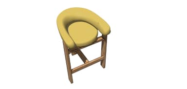 A bar-height or counter-height stool featuring a light-colored wooden frame with horizontal stretchers serving as footrests, and a fully upholstered, U-shaped yellow cushion forming both the seat and the integrated backrest and armrests. — 3D model