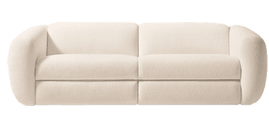 A three-seater sofa with rounded armrests and a plush, textured upholstery. The sofa features a contemporary design with clean lines and visible stitching that divides the seating and backrest into distinct cushions. — 3D model