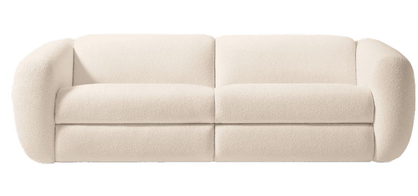 A three-seater sofa with rounded armrests and a plush, textured upholstery. The sofa features a contemporary design with clean lines and visible stitching that divides the seating and backrest into distinct cushions. — 3D model