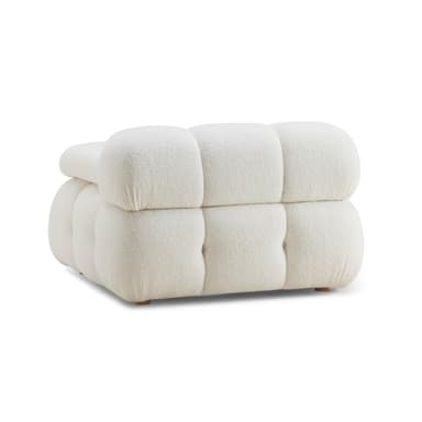 A single-seater, modular lounge chair characterized by its rounded, plush form and tufted upholstery. It is covered in a textured, off-white boucle fabric and features a low profile with small, visible wooden feet. — 3D model