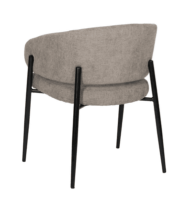 A contemporary armchair with a curved backrest and upholstered seat, supported by four slender black metal legs. The upholstery features a subtle textured weave. — 3D model