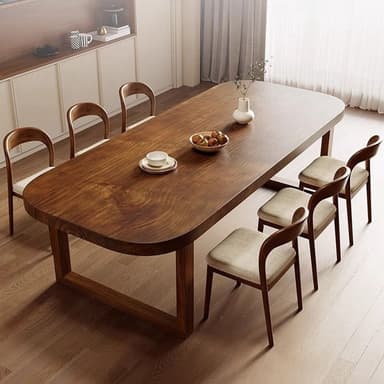 A modern coffee table with a rectangular tabletop featuring rounded corners, constructed entirely from dark-stained wood. The base consists of two H-shaped leg structures connected by a central stretcher, providing a minimalist and stable foundation. — 3D model